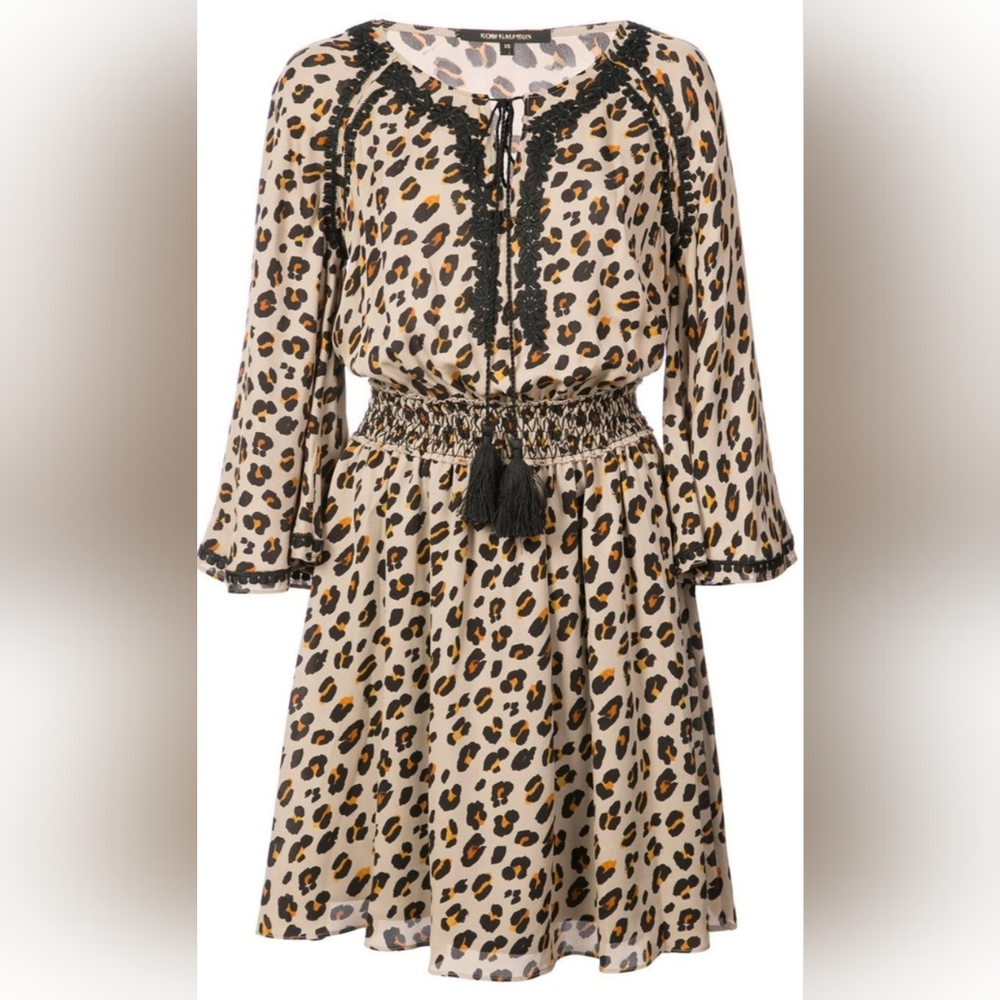 Kobi Halperin NEW Dress Leopard Black Gold Silk SMALL